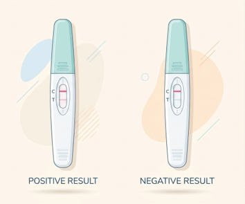 Two pregnancy tests shown side by side: left indicates a positive result, right indicates a negative result.